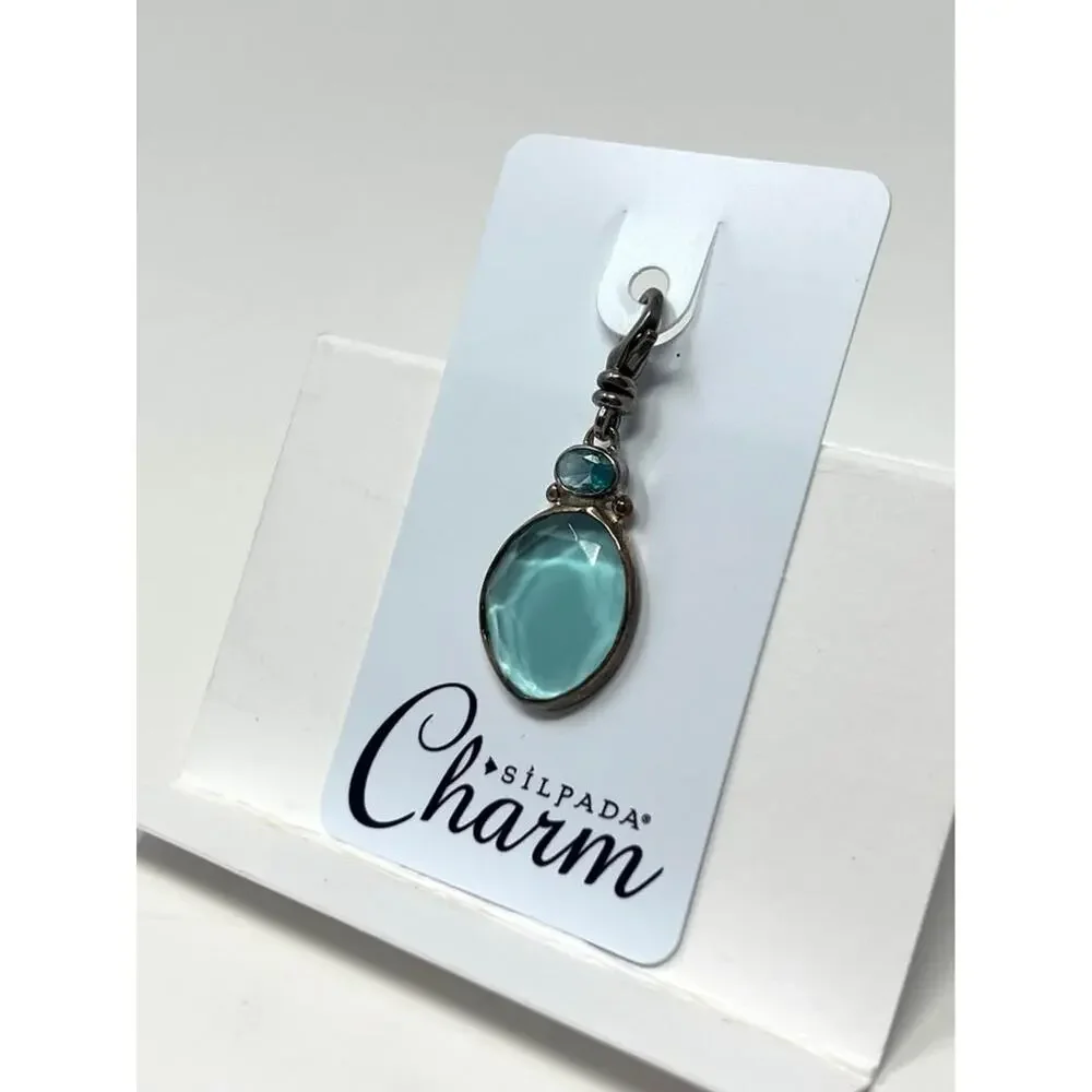 Retired 925 Silpada Sterling Silver Blue Chalcedony Quartz Charm Lobster Clasp